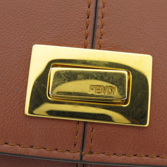 FENDI Card Case Calfskin Brown Peekaboo Women Used Authentic