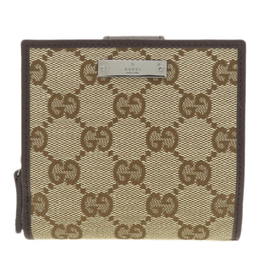 GUCCI Bifold Wallet 146568 Canvas, Leather Brown GG Women Used Authentic