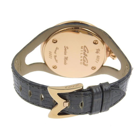 Gaga Milano Watches Quartz 6071 Stainless Steel, Plated Gold, Leather gold Flat 42 Black shell dial unisex(Unisex) Used Authentic