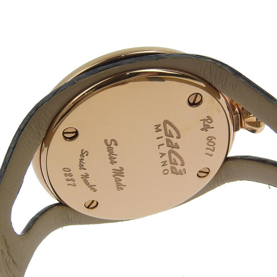 Gaga Milano Watches Quartz 6071 Stainless Steel, Plated Gold, Leather gold Flat 42 Black shell dial unisex(Unisex) Used Authentic