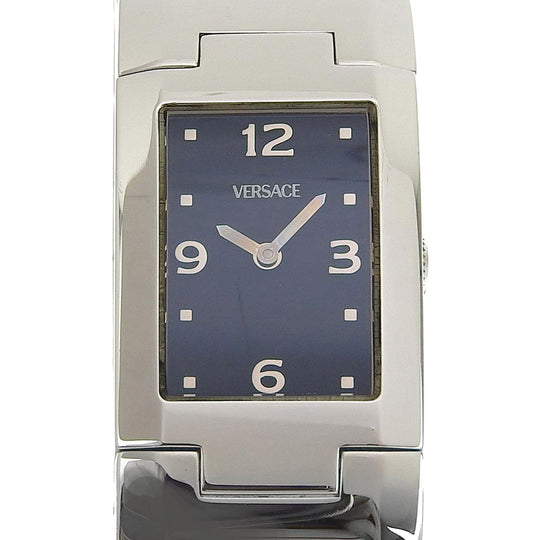 VERSACE Watches Quartz Stainless Steel Silver black dial Women Used Authentic