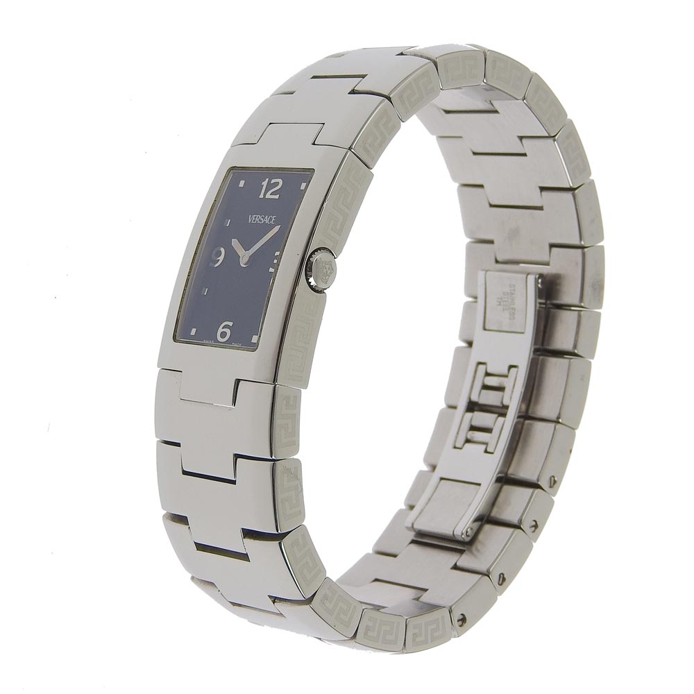 VERSACE Watches Quartz Stainless Steel Silver black dial Women Used Authentic