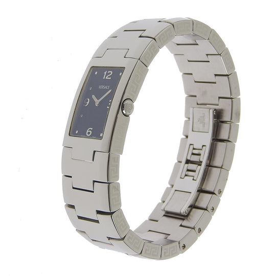 VERSACE Watches Quartz Stainless Steel Silver black dial Women Used Authentic