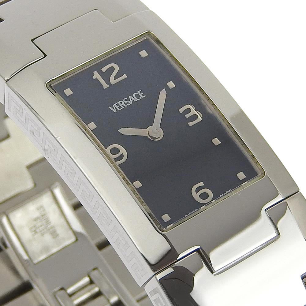 VERSACE Watches Quartz Stainless Steel Silver black dial Women Used Authentic
