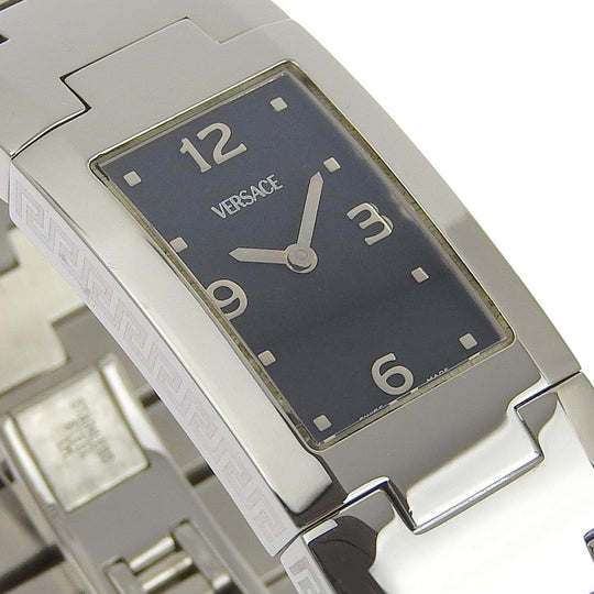VERSACE Watches Quartz Stainless Steel Silver black dial Women Used Authentic