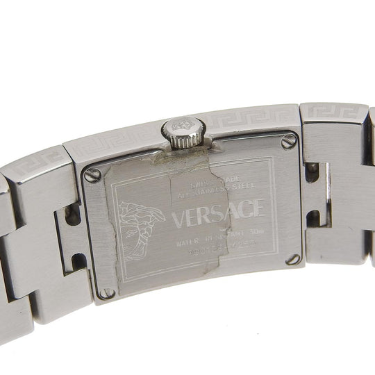 VERSACE Watches Quartz Stainless Steel Silver black dial Women Used Authentic