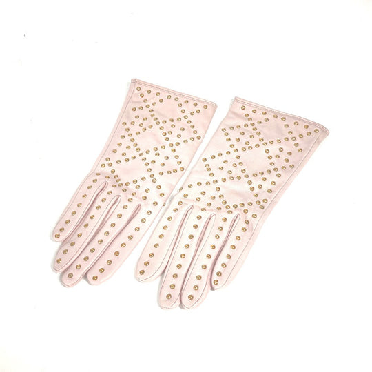 Dior gloves leather pink Studs Cannage Women 8 Used Authentic