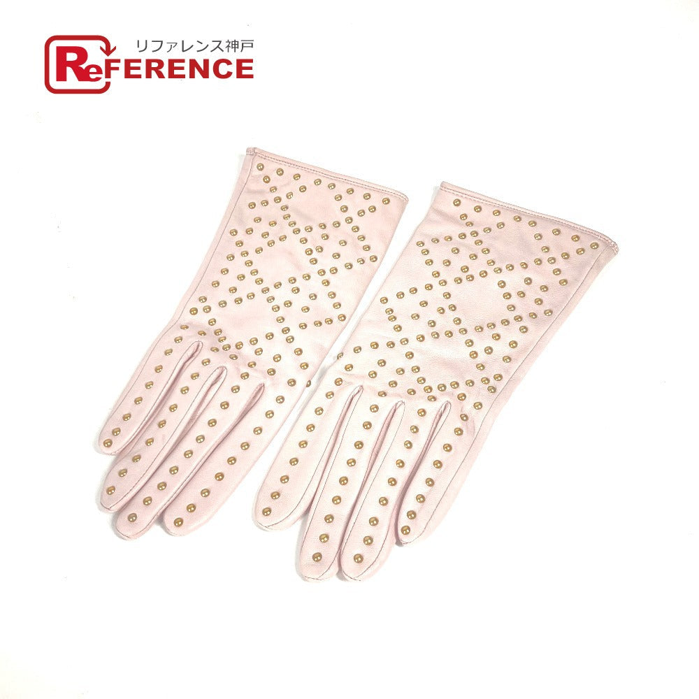 Dior gloves leather pink Studs Cannage Women 8 Used Authentic