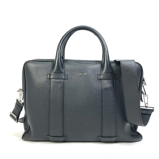 DIOR HOMME Business bag leather black Handbag logo Inner Trotter Oblique mens Used Authentic