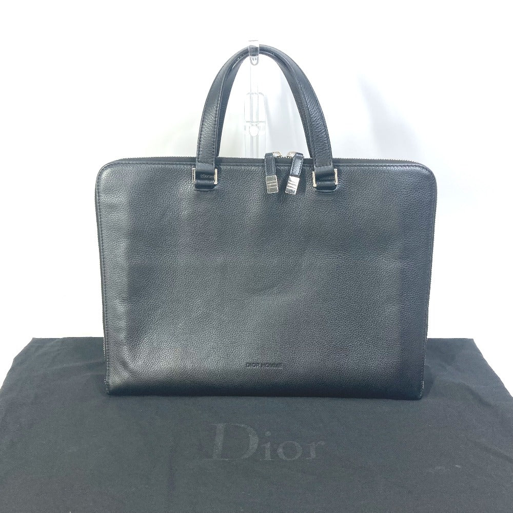 DIOR HOMME Business bag leather black Handbag Tote Bag logo mens Used Authentic
