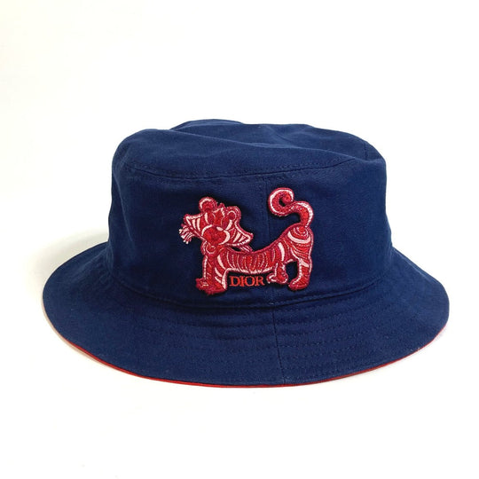 Dior hat cotton blue embroidered tiger patch Kenny scharf unisex(Unisex) M Used Authentic