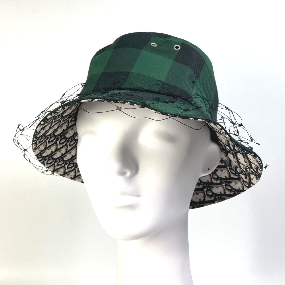 Dior hat 95TDD923G142 Polyester / Cotton green Oblique Veiled bob hat with checked tulle Women 57 Used Authentic