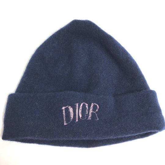Dior Knit hat 013MB10AT995 cashmere Navy logo mens M Used Authentic