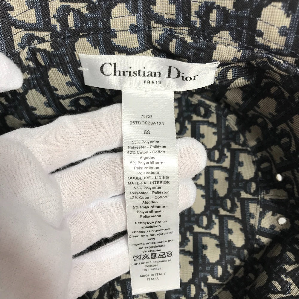 Dior hat 95TDD923A130 polyester Navy Oblique TEDDY-D Bob Hat Women 58 Used Authentic