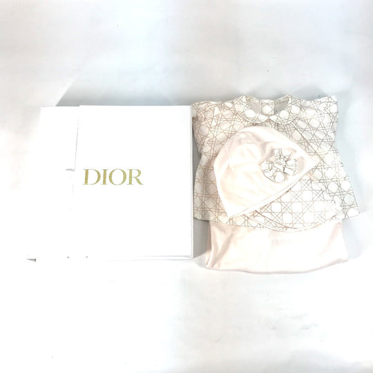Dior Knit hat cotton pink Cannage poplin and cotton interlock baby shower gift set Kids 3 Used Authentic
