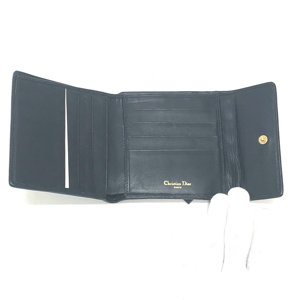 Dior Trifold wallet lambskin Navy Canage Women Used Authentic