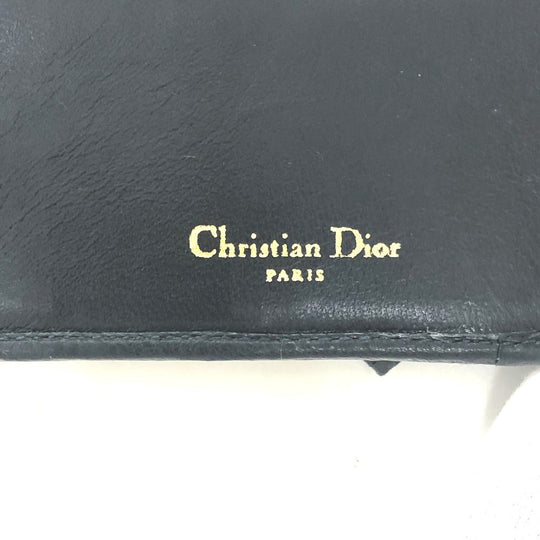 Dior Trifold wallet lambskin Navy Canage Women Used Authentic