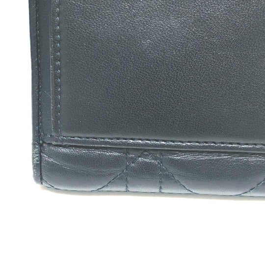 Dior Trifold wallet lambskin Navy Canage Women Used Authentic