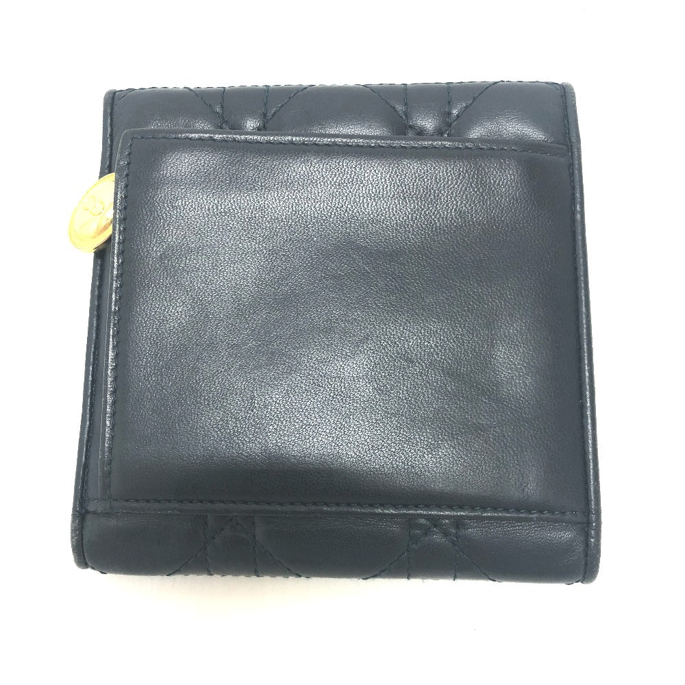 Dior Trifold wallet lambskin Navy Canage Women Used Authentic