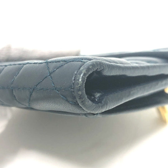 Dior Trifold wallet lambskin Navy Canage Women Used Authentic