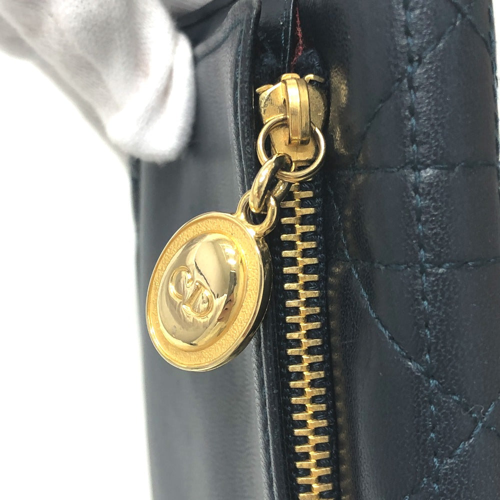 Dior Trifold wallet lambskin Navy Canage Women Used Authentic