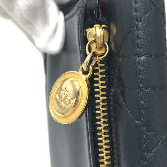 Dior Trifold wallet lambskin Navy Canage Women Used Authentic