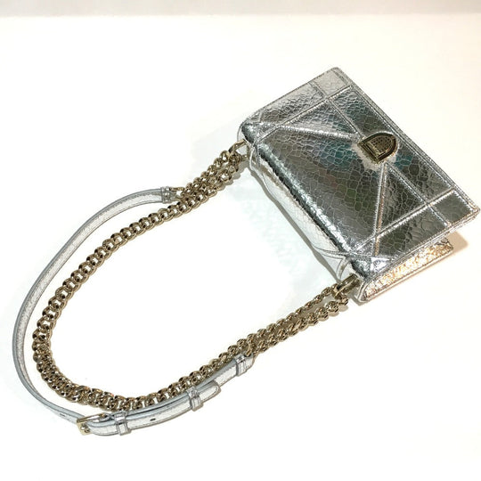 Dior Shoulder Bag leather Silver Small flap bag DIORAMA Women Used Authentic