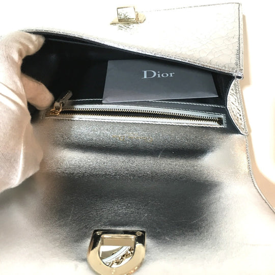 Dior Shoulder Bag leather Silver Small flap bag DIORAMA Women Used Authentic