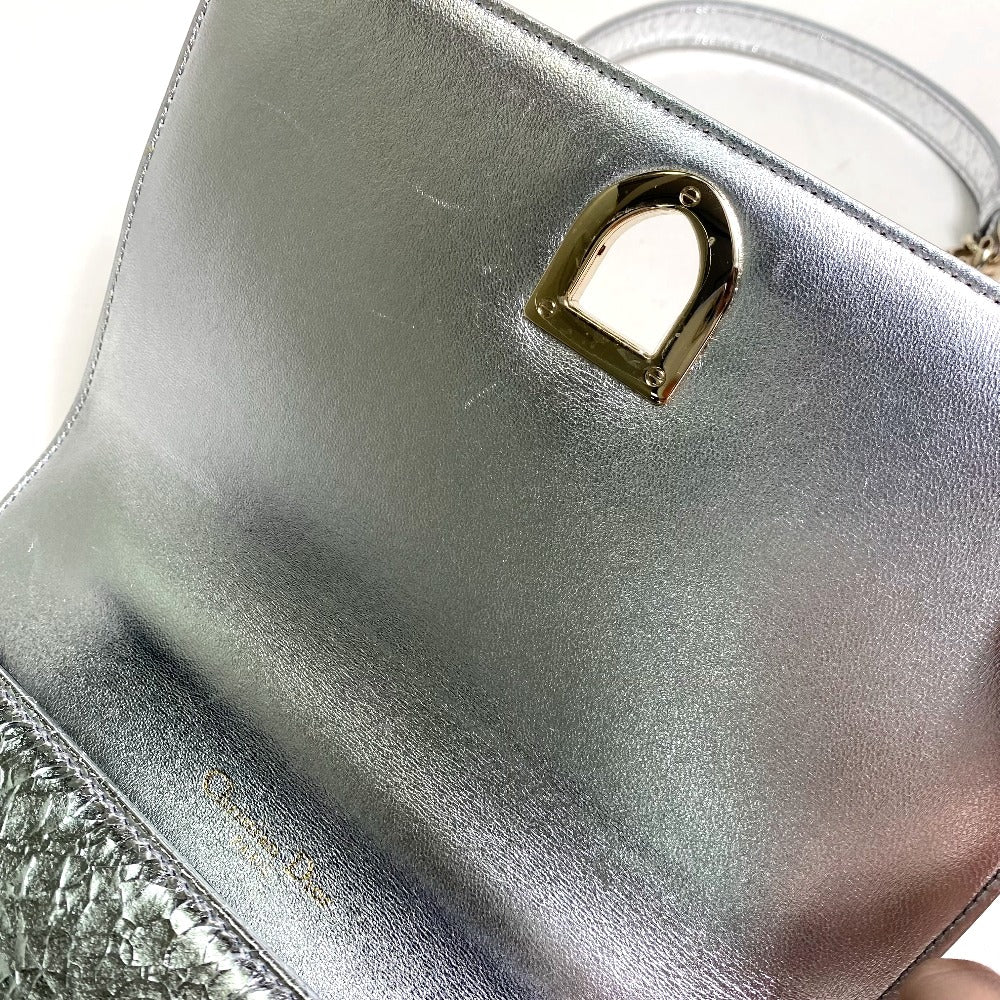 Dior Shoulder Bag leather Silver Small flap bag DIORAMA Women Used Authentic