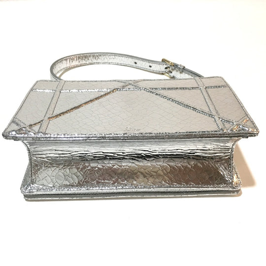 Dior Shoulder Bag leather Silver Small flap bag DIORAMA Women Used Authentic