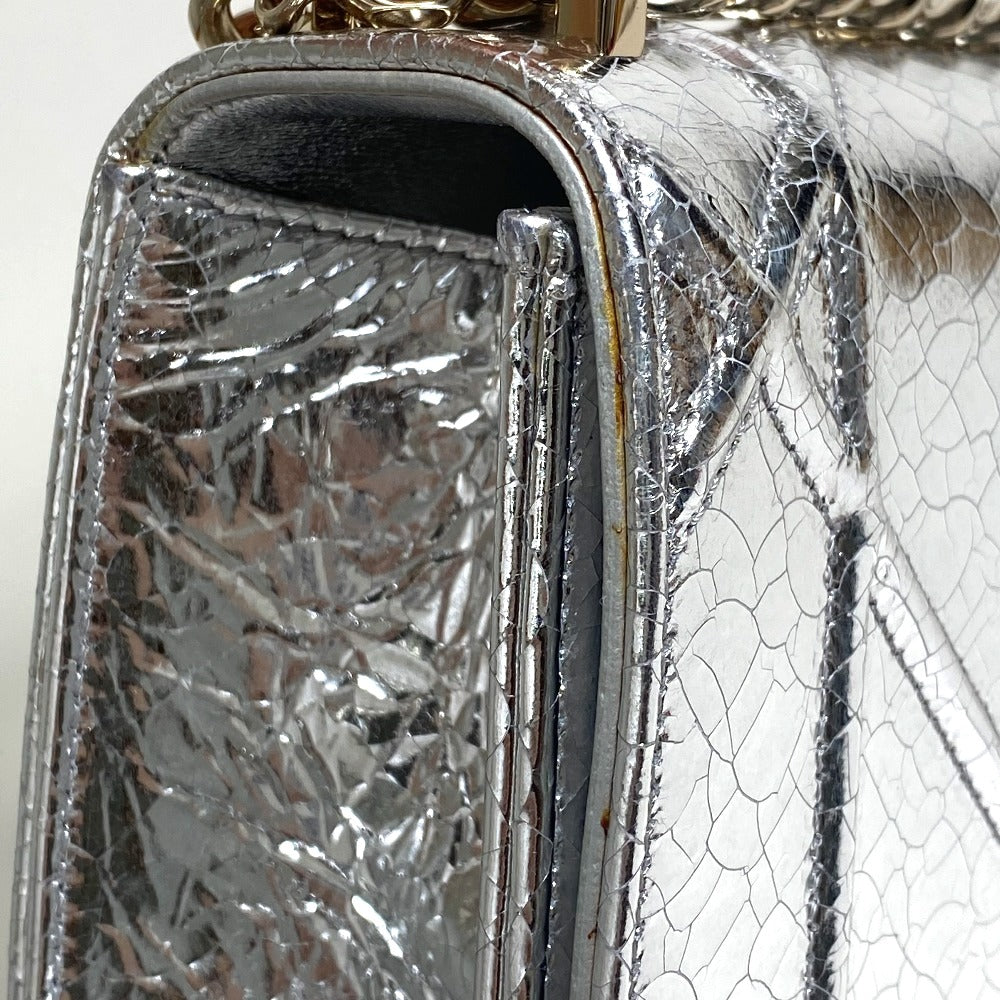 Dior Shoulder Bag leather Silver Small flap bag DIORAMA Women Used Authentic