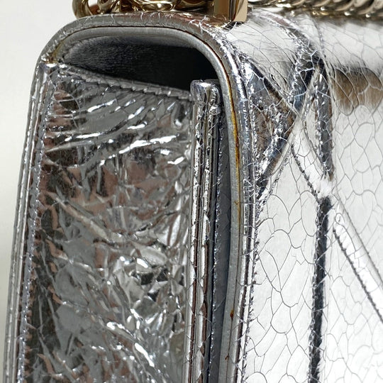 Dior Shoulder Bag leather Silver Small flap bag DIORAMA Women Used Authentic