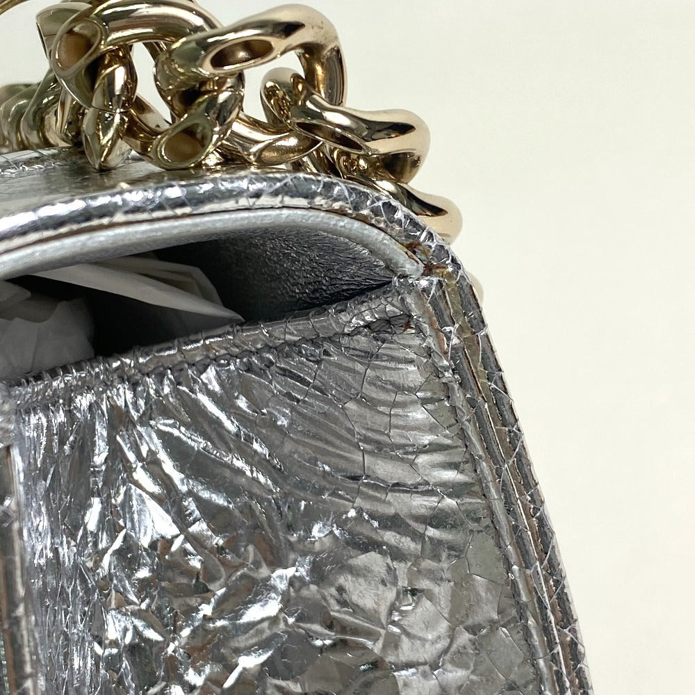 Dior Shoulder Bag leather Silver Small flap bag DIORAMA Women Used Authentic