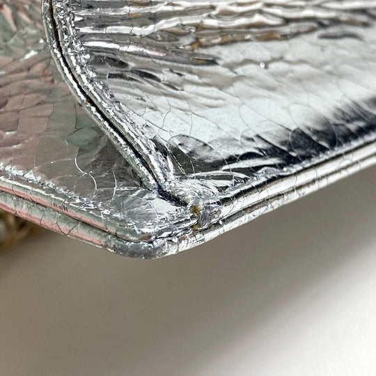 Dior Shoulder Bag leather Silver Small flap bag DIORAMA Women Used Authentic