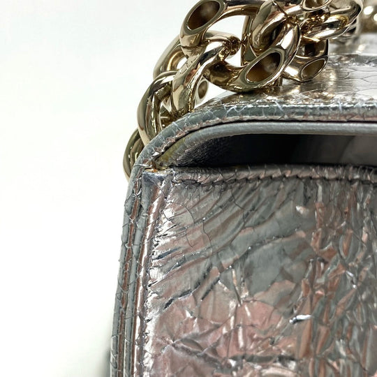 Dior Shoulder Bag leather Silver Small flap bag DIORAMA Women Used Authentic
