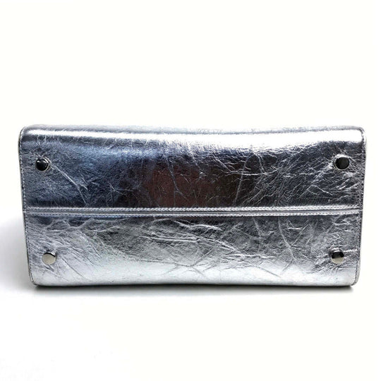 Christian Dior Handbag leather Metallic Silver DIOREVER Women Used Authentic