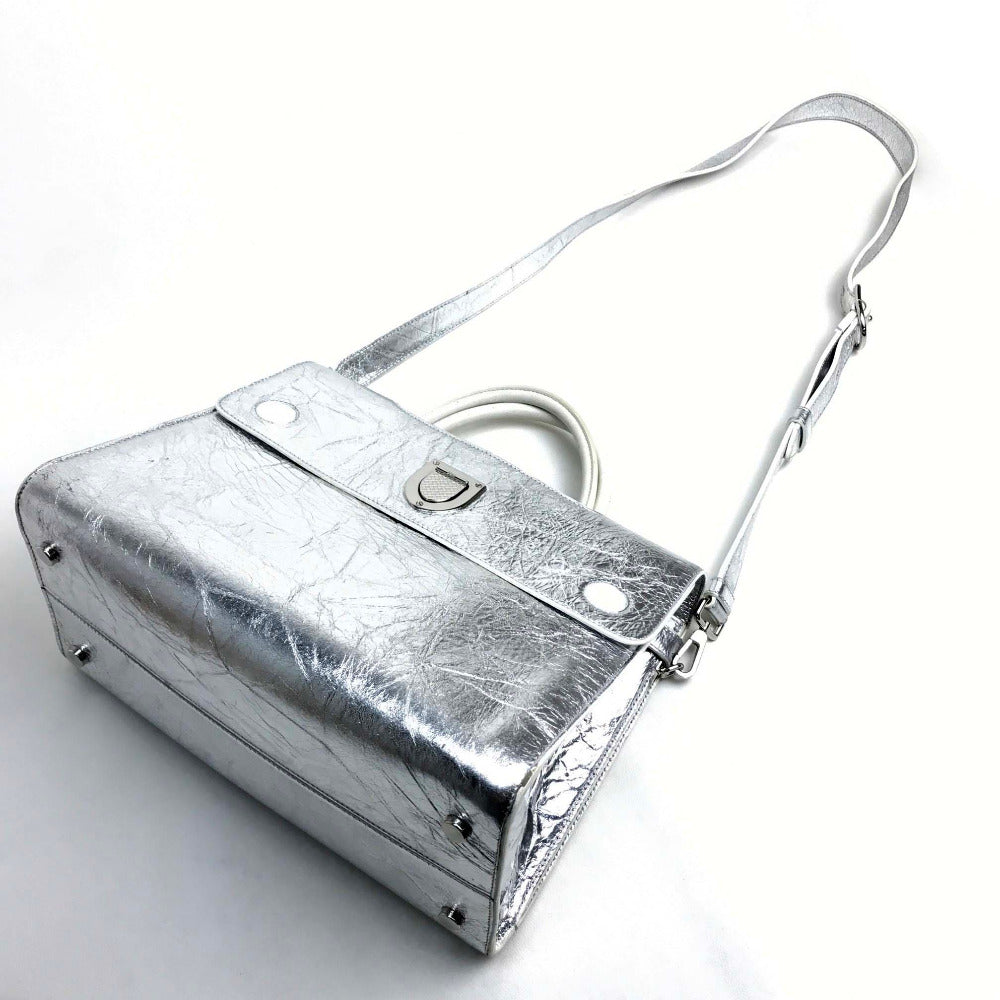 Christian Dior Handbag leather Metallic Silver DIOREVER Women Used Authentic