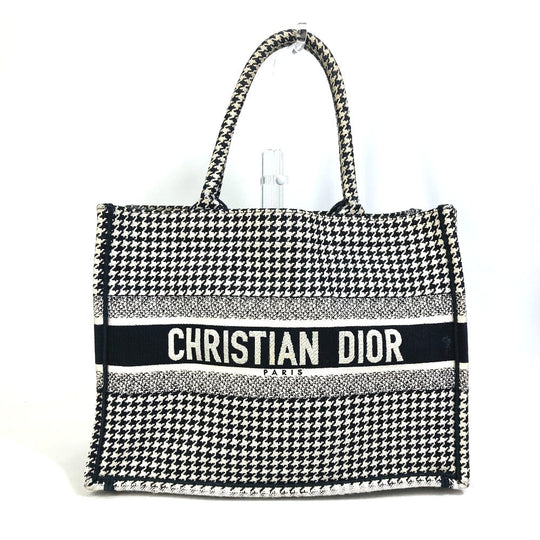 Dior Tote Bag M1296ZTQT_M911 canvas black Houndstooth Book Tote Medium Logo Women Used Authentic