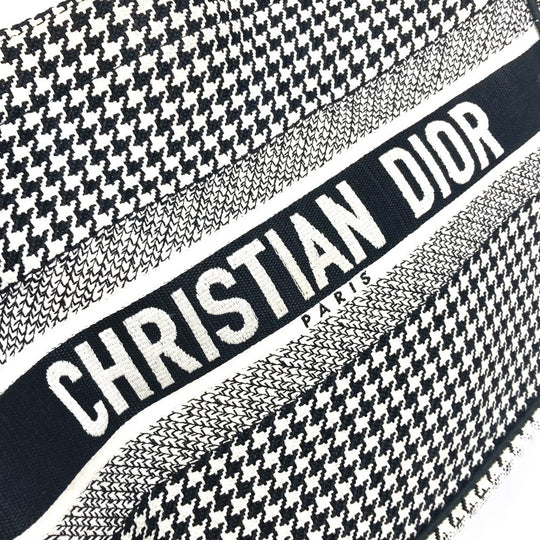 Dior Tote Bag M1296ZTQT_M911 canvas black Houndstooth Book Tote Medium Logo Women Used Authentic