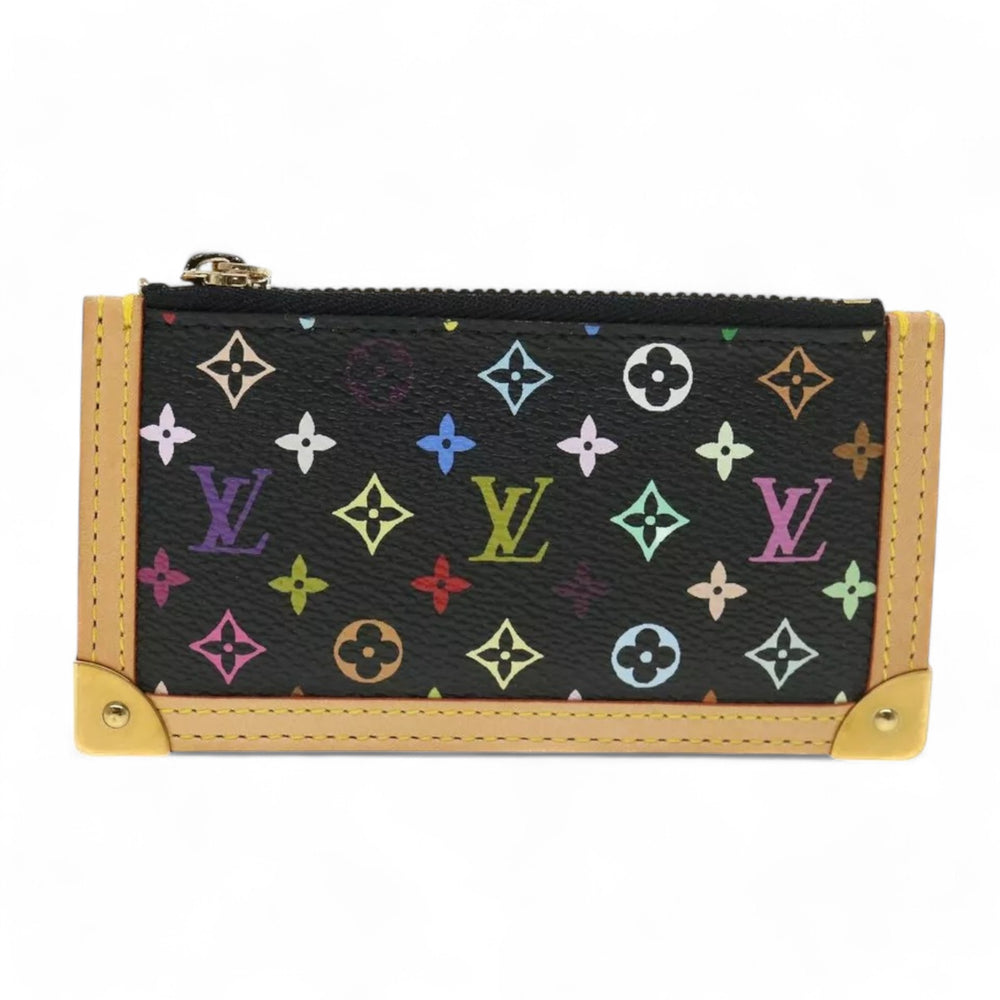 Louis Vuitton Monogram Pochette Cles Coin Purse Black Multicolor Womens Chain Key Holder Clutch Wristlet