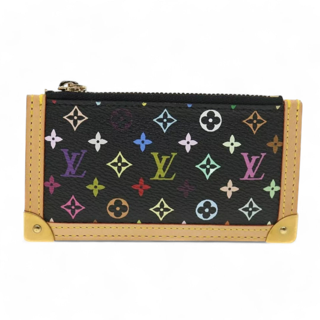 Louis Vuitton Monogram Pochette Cles Coin Purse Black Multicolor Womens Chain Key Holder Clutch Wristlet