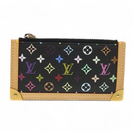 Louis Vuitton Monogram Pochette Cles Coin Purse Black Multicolor Womens Chain Key Holder Clutch Wristlet