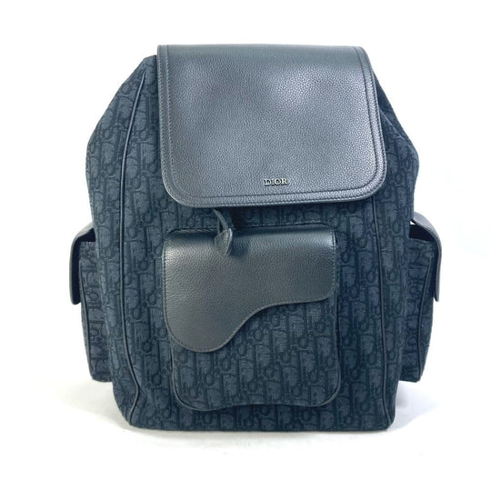 Dior Backpack 1ADBA161YKS Canvas / leather Navy 23Stainless Steel Saddle Oblique mens Used Authentic