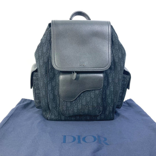 Dior Backpack 1ADBA161YKS Canvas / leather Navy 23Stainless Steel Saddle Oblique mens Used Authentic