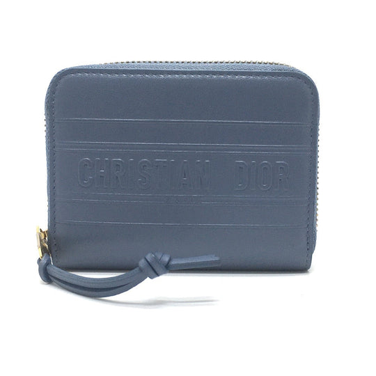 Dior Coin case leather Denim blue Striped wallet mens(Unisex) Used Authentic