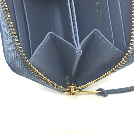 Dior Coin case leather Denim blue Striped wallet mens(Unisex) Used Authentic