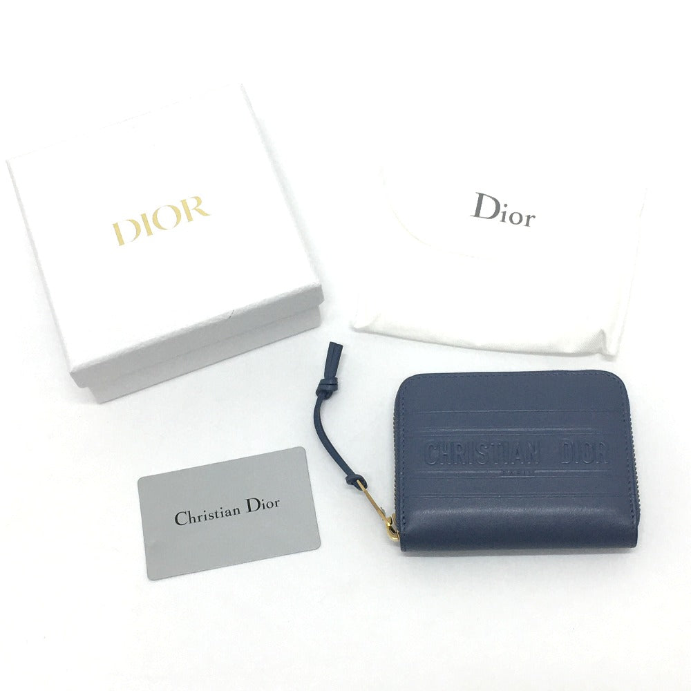 Dior Coin case leather Denim blue Striped wallet mens(Unisex) Used Authentic