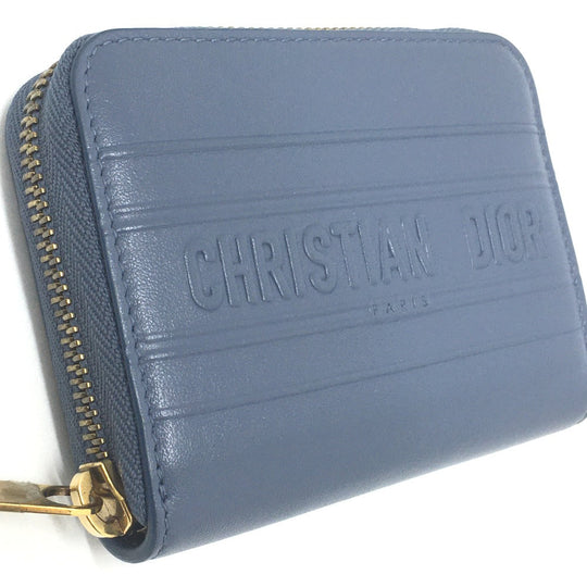 Dior Coin case leather Denim blue Striped wallet mens(Unisex) Used Authentic