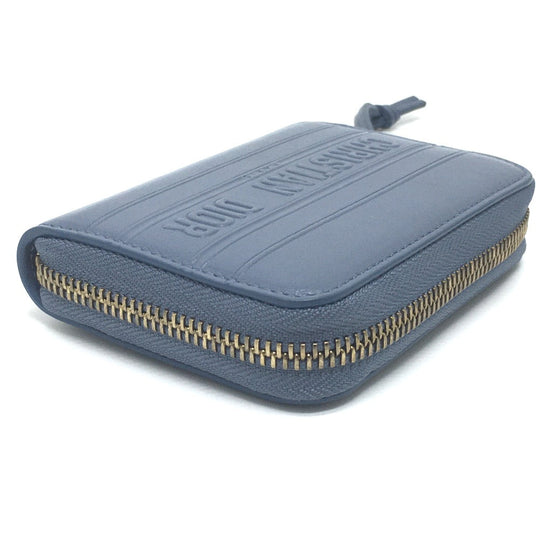 Dior Coin case leather Denim blue Striped wallet mens(Unisex) Used Authentic