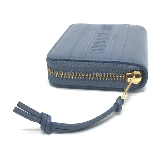 Dior Coin case leather Denim blue Striped wallet mens(Unisex) Used Authentic